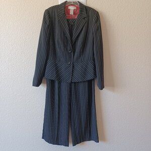 Sag Harbor Black Pinstripe Pants Suit, Blazer Size 10P & Trousers Size 12P